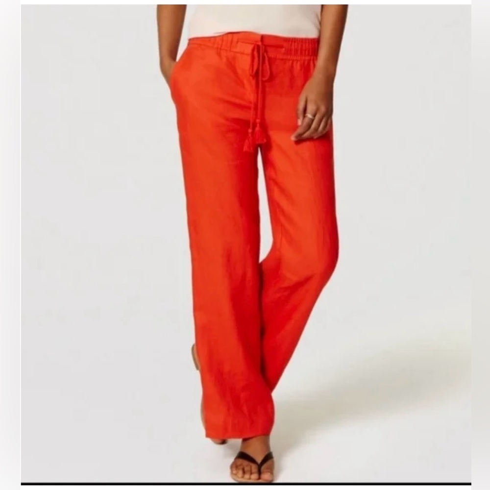 LOFT Bright Red Drawstring Wide-Leg Pants